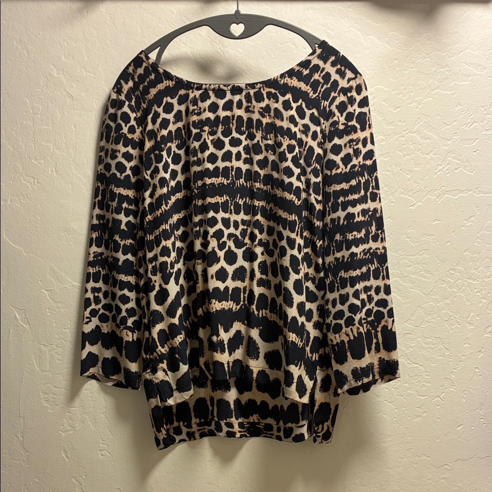 Maeve Black & Tan Animal Print Blouse, Size Medium